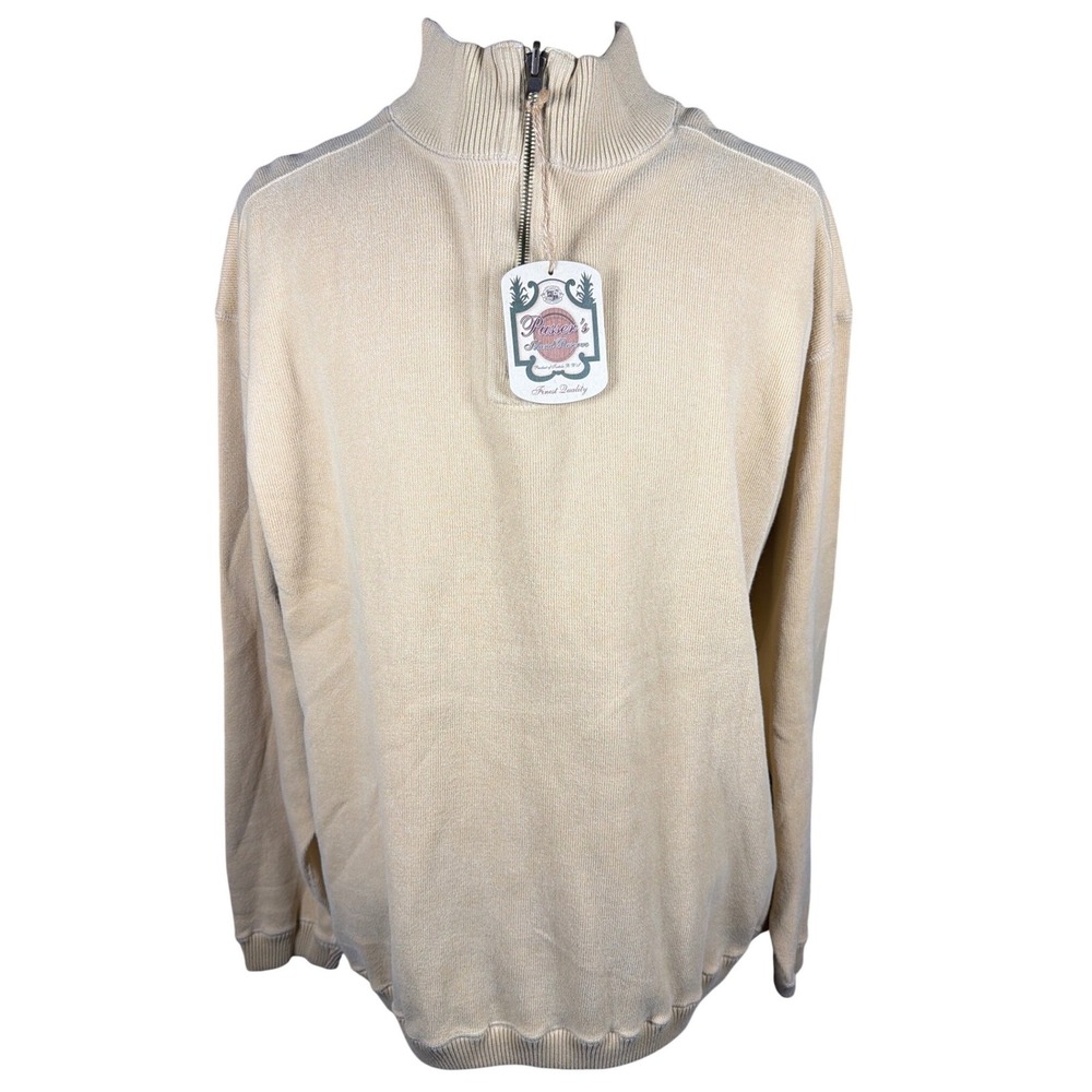 Pussers Island Reserve Reversible Quarter Zip Sweater Mens XL Tan Cream Cotton